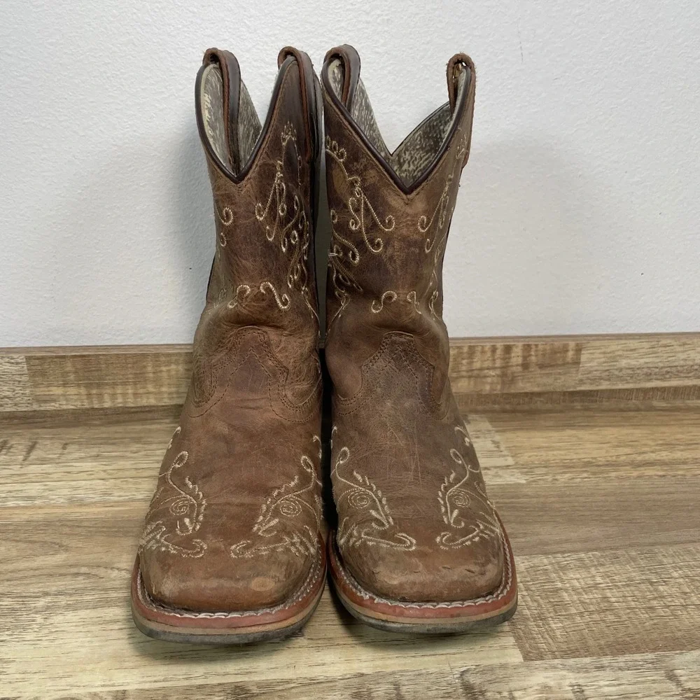 Smoky Mountain Kids Brown Leather Floral Embroidered Western Boots 3845C Size 3R